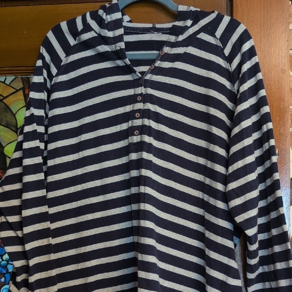 Tops - Navy and White Striped Women's Hoodie